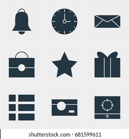 Vector Illustration Of 9 Web Icons. Editable Pack Of List, Capture, Notification And Other Elements.