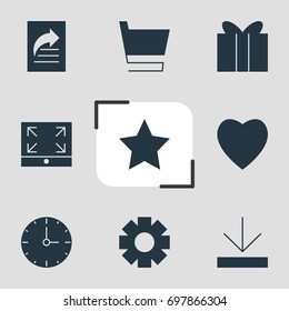Vector Illustration Of 9 Web Icons. Editable Pack Of Clock, Gift, Upload And Other Elements.