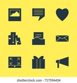 Vector Illustration Of 9 Web Icons. Editable Pack Of Document Directory, Letter, Bookshelf And Other Elements.