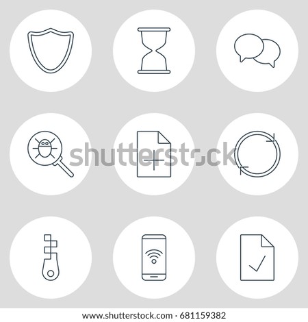 Vector Illustration Of 9 Web Icons. Editable Pack Of Sandglass, Checked Note, Refresh Elements.
