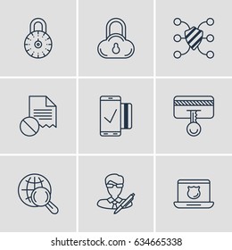 Vector Illustration Of 9 Web Safety Icons. Editable Pack Of Safe Storage, Internet Surfing, Data Error And Other Elements.