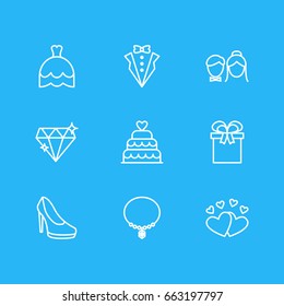 Vector Illustration Of 9 Wedding Icons. Editable Pack Of Present, Brilliant, Love And Other Elements.