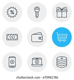 Vector Illustration Of 9 Wholesale Icons. Editable Pack Of Plus, Trading, Pocketbook And Other Elements.
