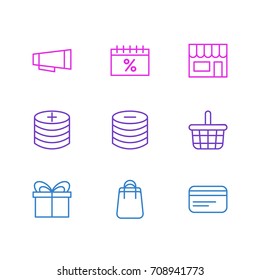 Vector Illustration Of 9 Wholesale Icons. Editable Pack Of Market, Pottle, Shopping And Other Elements.