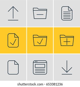 Vector Illustration Of 9 Workplace Icons. Editable Pack Of Approve, Document, Downloading And Other Elements.