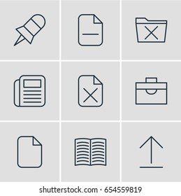 Vector Illustration Of 9 Workplace Icons. Editable Pack Of Document, Journal, Minus And Other Elements.