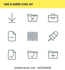 Vector Illustration Of 9 Workplace Icons. Editable Pack Of Portfolio, Delete, Approve And Other Elements.
