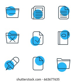 Vector Illustration Of 9 Workplace Icons. Editable Pack Of Book, Deleting Folder, Document And Other Elements.