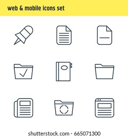 Vector Illustration Of 9 Workplace Icons. Editable Pack Of Minus, Journal, Blank And Other Elements.