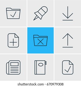 Vector Illustration Of 9 Workplace Icons. Editable Pack Of Install, Downloading, Approve And Other Elements.