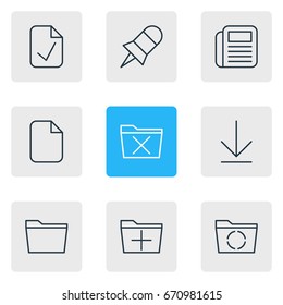 Vector Illustration Of 9 Workplace Icons. Editable Pack Of Done, Add, Template And Other Elements.