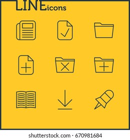 Vector Illustration Of 9 Workplace Icons. Editable Pack Of Textbook, Note, Delete And Other Elements.