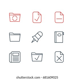 Vector Illustration Of 9 Workplace Icons. Editable Pack Of Minus, Journal, Done And Other Elements.