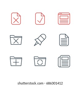 Vector Illustration Of 9 Workplace Icons. Editable Pack Of Done, Journal, Loading And Other Elements.