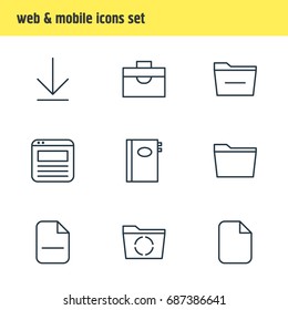 Vector Illustration Of 9 Workplace Icons. Editable Pack Of Book, Template, Minus And Other Elements.