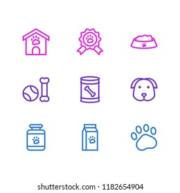 Vector illustration of 9 zoo icons line style. Editable set of dog, pet award, pet medicine and other icon elements.