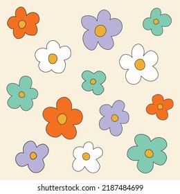 ilustración vectorial del estilo de flores de los años 90 arreglada. flores de colores.