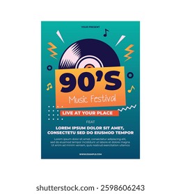 Vector illustration of 90's music festival flyer poster template design