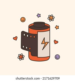 Vector illustration of 90s photo tape. Cartoon photography equipment. Picture camera film roll. Trendy oldschool icon