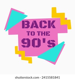 Vector illustration of 90s stickers, logos and labels. Back to the 90s. Letter style label with abstract colorful geometric shapes