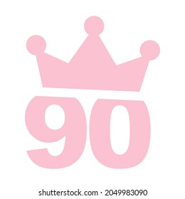 Vector illustration of 90th birthday party pink clip art icon - Number ninety with a crown