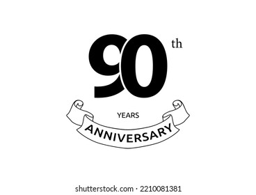 Vector illustration of 90th Years Anniversary logo with black color on white background. Black and white anniversary logo celebration. Good design for invitation, banner, web, greeting card, etc.
