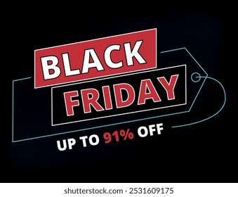 Ilustração vetorial de 91% off black friday desconto banner para sites e recursos gráficos.