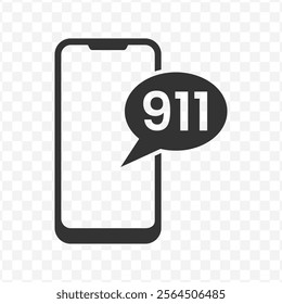 Vector illustration of 911 Call icon in dark color and transparent background(PNG).