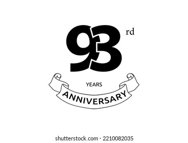 Vector illustration of 93rd Years Anniversary logo with black color on white background. Black and white anniversary logo celebration. Good design for invitation, banner, web, greeting card, etc.
