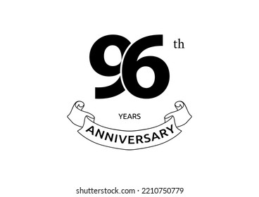 Vector illustration of 96th Years Anniversary logo with black color on white background. Black and white anniversary logo celebration. Good design for invitation, banner, web, greeting card, etc.
