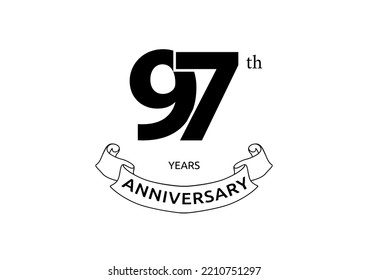 Vector illustration of 97th Years Anniversary logo with black color on white background. Black and white anniversary logo celebration. Good design for invitation, banner, web, greeting card, etc.

