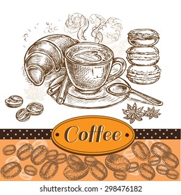 The vector illustration "a Cup of coffee with a croissant" for design