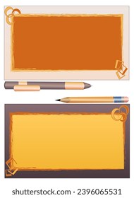 Vector illustration A4 page with two isolated frames stickers and pens