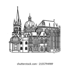 Vector illustration of Aachen Cathedral in black and white sketch style svg