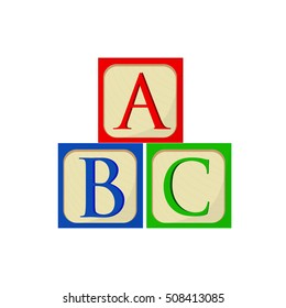 Vector illustration ABC blocks flat icon. Alphabet cubes with A,B,C letters in flat.