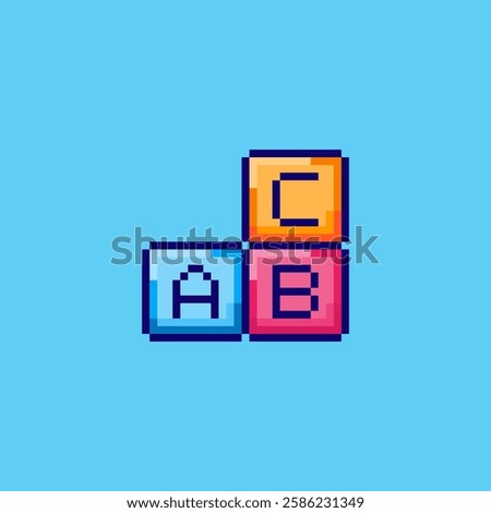 Vector Illustration of ABC Toy Blocks with Pixel Art Design, perfect for game assets themed designs