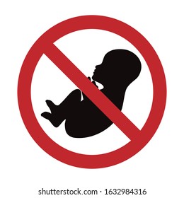 Vector illustration of abortion symbol on white background. Sign of no baby.