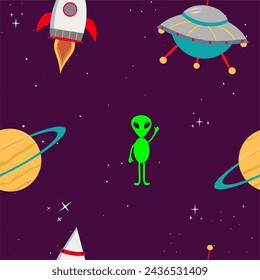 una ilustración vectorial sobre alien, un fondo plano simple sobre el universo