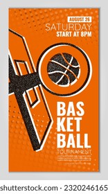 Vector illustration about basketball tournament, match, game. Use as advertising, invitation, banner, poster
