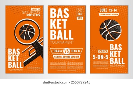 Ilustração vetorial sobre torneio de basquete, jogo, jogo. Usar como anúncio, convite, banner, cartaz
