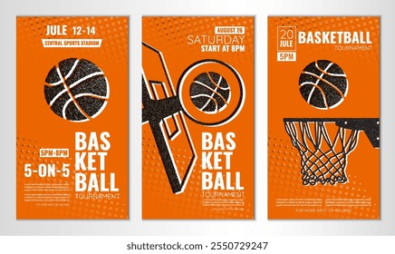 Vector illustration about basketball tournament, match, game. Use as advertising, invitation, banner, poster
