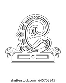 Vector illustration about black on white alphabet letter C