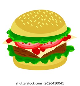 ilustração vetorial sobre hambúrguer como um de junk food