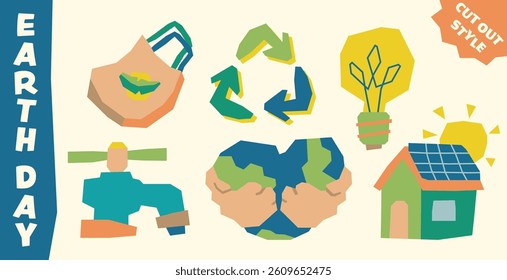 Vector illustration about celebrating Earth Day in flat, paper cut style. Ideal for print, sticker, educational materials, social media posts, posters, and many more.