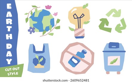 Vector illustration about celebrating Earth Day in flat, paper cut style. Ideal for print, sticker, educational materials, social media posts, posters, and many more.