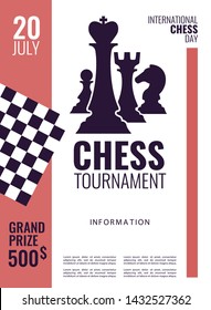 Vector illustration about chess tournament, match, game. Use as advertising, invitation, banner, poster. International Chess Day.  

