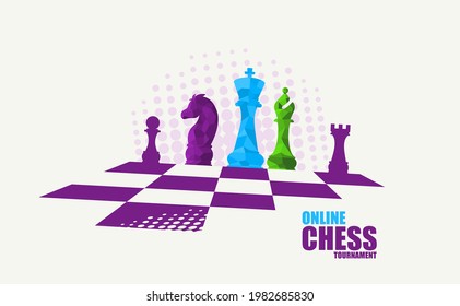 Vector illustration about chess tournament, match, game. Use as advertising, invitation, banner, poster, web design with low poly style and half tone