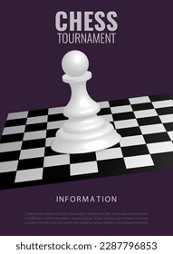 Vector illustration about chess tournament, match, game. 3D pawn is a chess piece. Use as advertising, invitation, banner, poster. 
