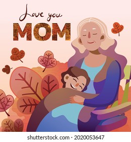 vector illustration about child hug their mother in mother's day for decorating in cards or poster