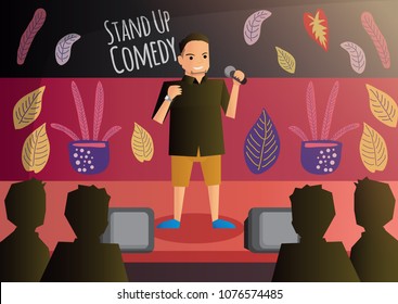 Vector Illustration About The Comedian. He's A Newcomer And Soon To Be A Star. Latest Character Design For Multiple Purpose.